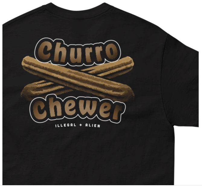 Illegal Alien Churro Chewer T Shirt Close Up shows Halftone detail