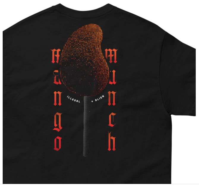 Illegal Alien Mango Munch T Shirt Close Up shows Halftone detail